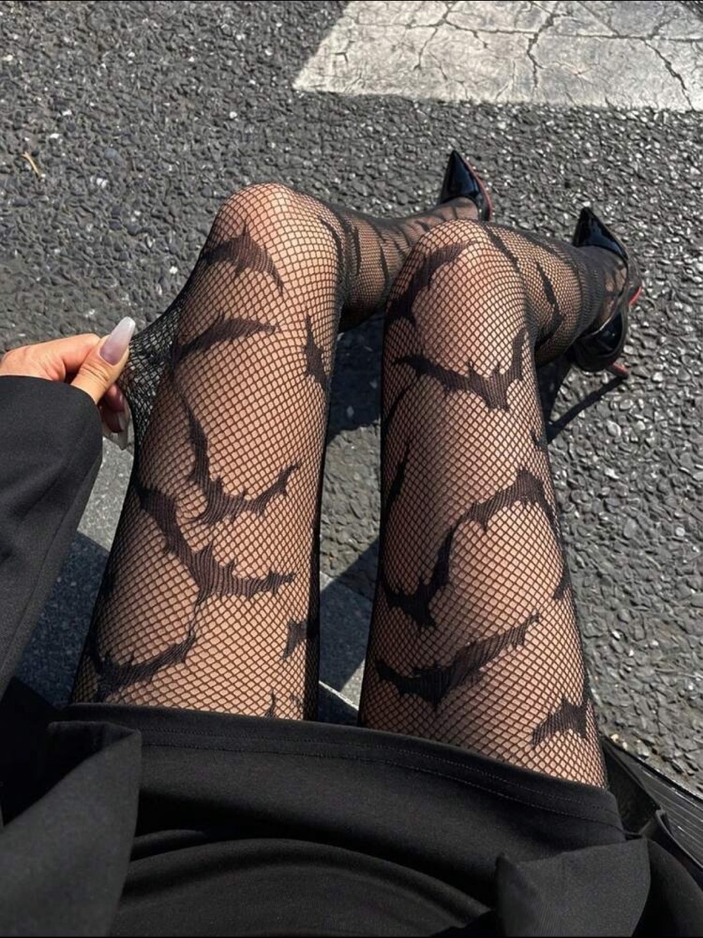Black Bat Pattern Fishnet Tights